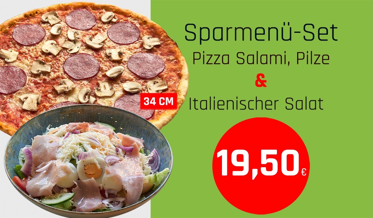Sparmenü SET-Preis Pizza und italienischer Salat